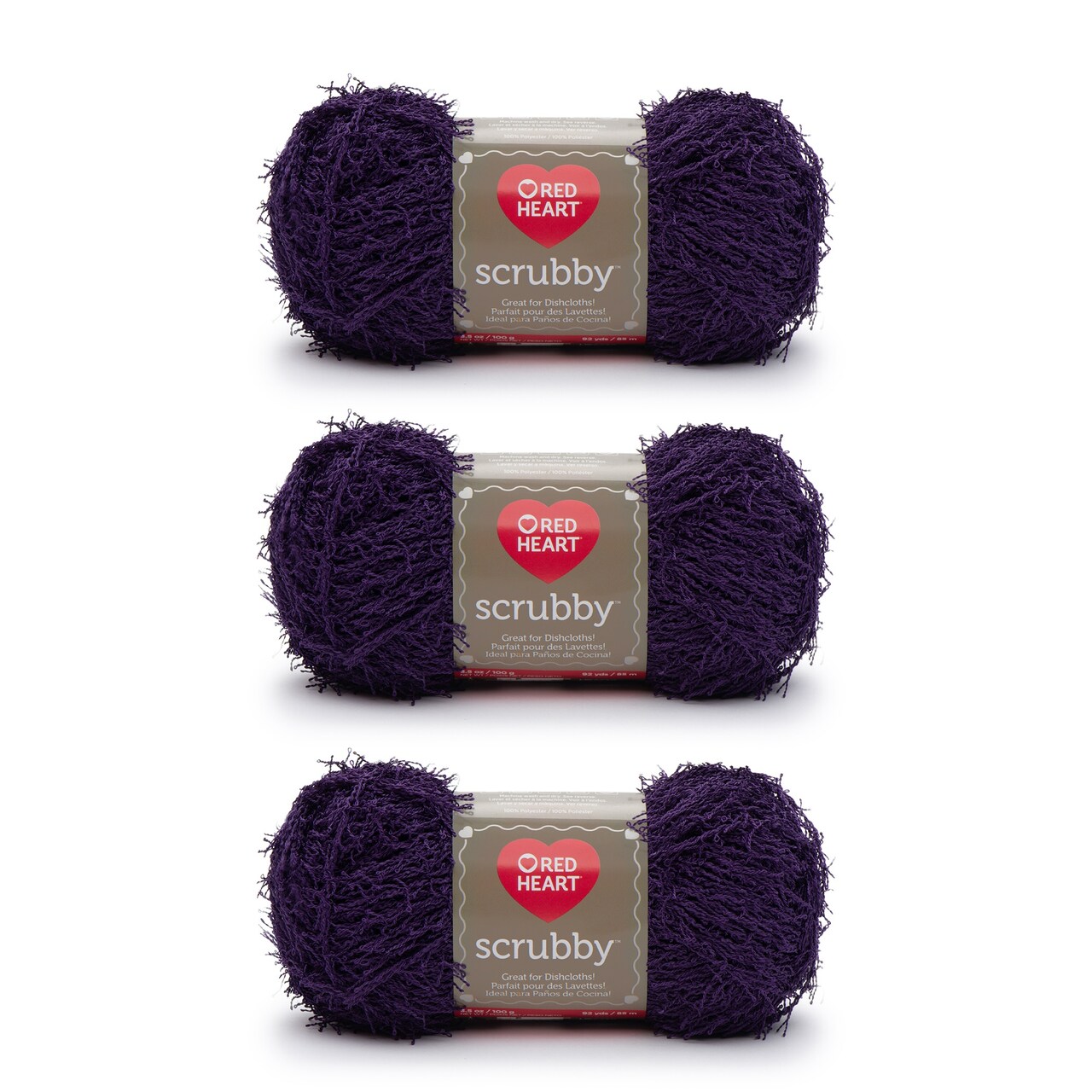 Red Heart Scrubby Grape Yarn - 3 Pack of 100g/3.5oz - Polyester - 4 Medium (Worsted) - 92 Yards - Knitting/Crochet